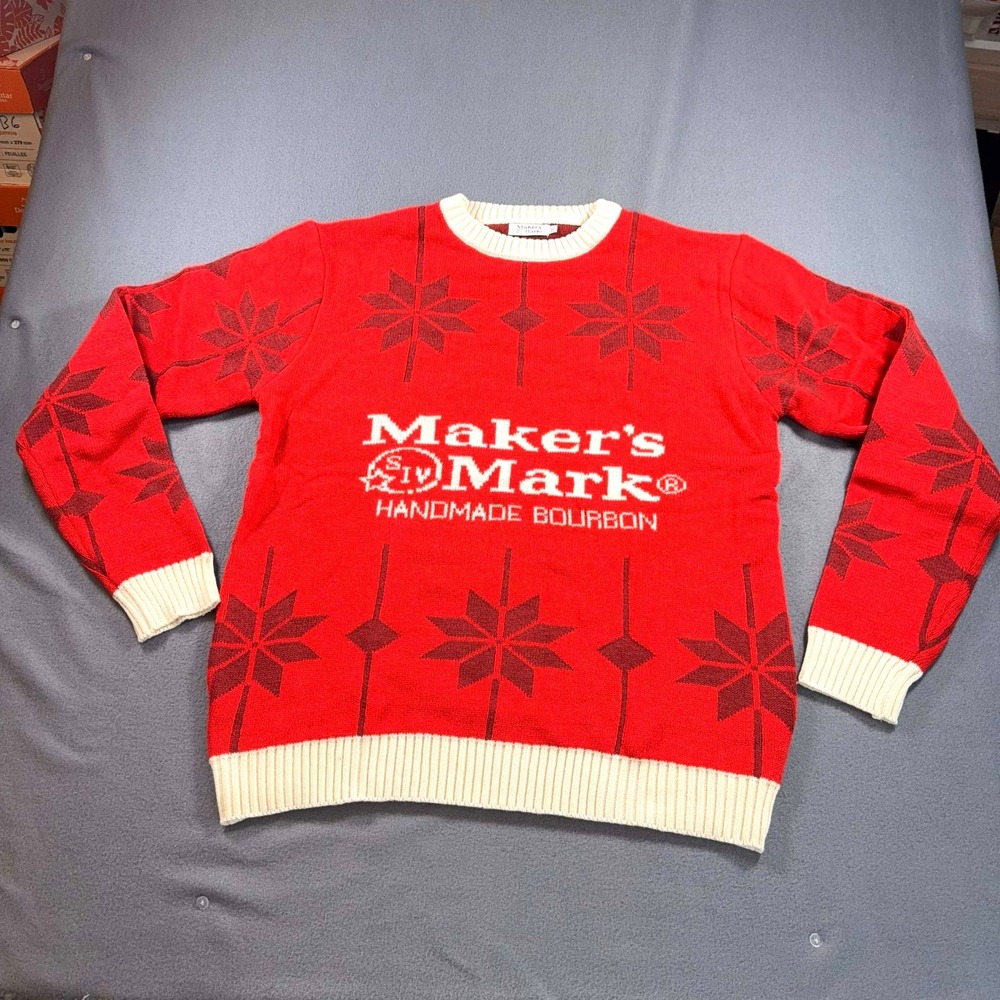Maker's Mark Bourbon Whiskey Soft Heavy Winter Sweater Xmas Red Sz XXL Brand New